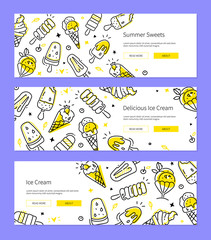 Naklejka premium Summer sweets - set of line design style banners