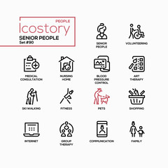 Senior people line design style icons set