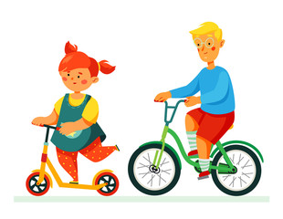 Happy children cycling - flat design style illustration