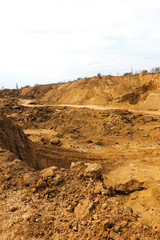 Industrial sand quarry. Sand pit. Sand special for construction. Construction industry.