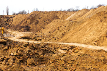 Industrial sand quarry. Sand pit. Sand special for construction. Construction industry.
