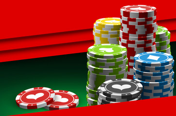 illustration Online Poker casino banner with a chips and dice. Marketing Luxury Banner Jackpot Online Casino with flat paper cloud for text. Empty advertising poster.