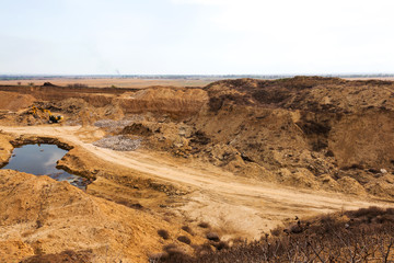 Industrial sand quarry. Sand pit. Sand special for construction. Construction industry.