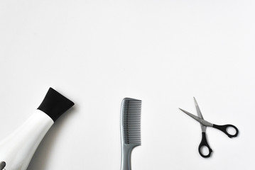Hairdressing supplies, accessories, scissors, comb, brush, hairdryer