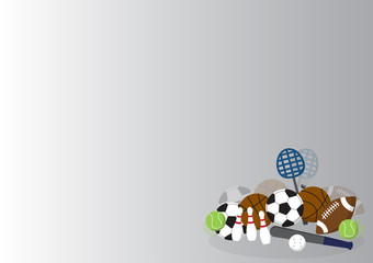 set of sports equipment on grey background with empty space for display logo and content, creative design vector illustration