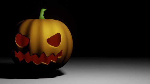 Halloween pumpkin with flash of lightning 3d rendering animation.