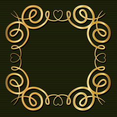 Gold art deco frame with ornament on green background design of Retro decoration and gatsby theme Vector illustration