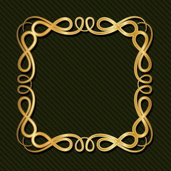 Gold art deco frame with ornament on green background design of Retro decoration and gatsby theme Vector illustration