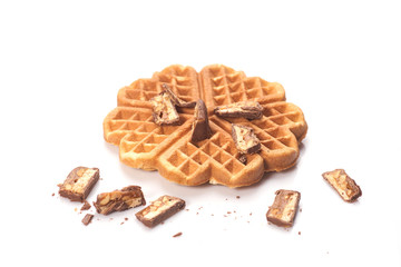 Freshly baked waffles with chocolate isolated on white background