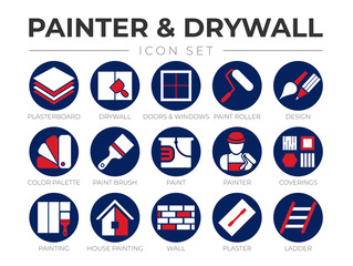 Round Painter and Drywall Color Icon Set