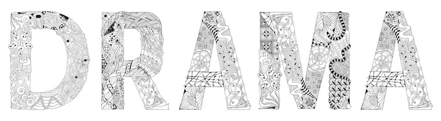 Word Drama. Vector zentangle object for coloring