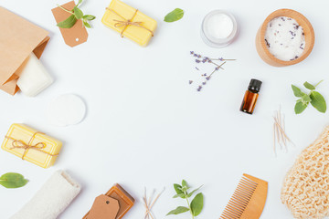 Natural soap, bath salt, cosmetic cream, aroma oil and zero waste accessories