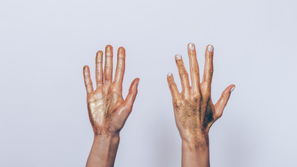 Hands painted golden sequins