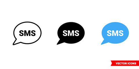 Text message symbols icon of 3 types color, black and white, outline. Isolated vector sign symbol.