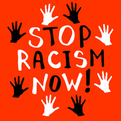 Stop racism - vector lettering doodle handwritten on theme of antiracism, protesting against racial inequality and revolutionary design. For flyers, stickers, posters, T-Shirt Design