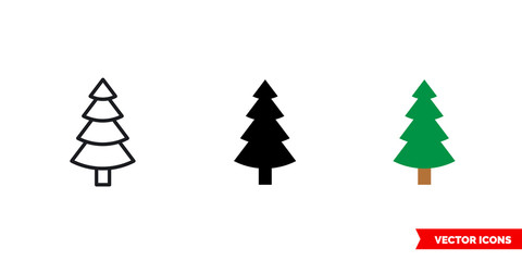 Obraz premium Tree spruce icon of 3 types color, black and white, outline. Isolated vector sign symbol.