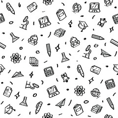 Seamless Pattern Abstract Doodle Elements Hand Drawn Collection College School Study Sketch Vector Design Style Background Grades Education Student Learning Illustration