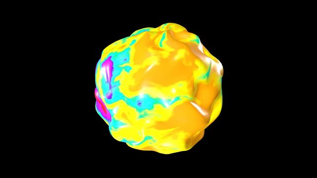 Minimalistic cover footage 3D animation of Abstract smooth liquid shape. Holographic cloth ball with ripples waving on wind. Able to seamless loop 4k