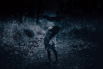 Portrait of asian woman make up ghost face with blood,Horror scene,Scary background,Halloween...