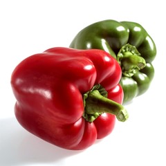 Sweet Red Pepper and Sweet Green Pepper, capsicum annuum, Vegetables against White Background