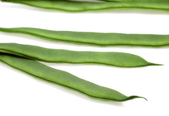 French Beans called Coco Plat, phaseolus vulgaris, Beans against White Background