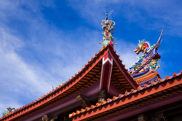 Ornate decoration detail on the rooftop of the temple in Taiwan.