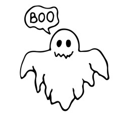 Halloween ghost isolated on white background. Hand drawn vector illustration