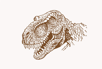 Vector vintage tyrannosaurus , sepia background, graphical illustration, dinosaur