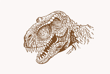 Obraz premium Vector vintage tyrannosaurus , sepia background, graphical illustration, dinosaur