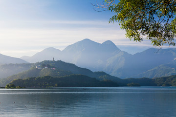 The scenery of Sun Moon Lake in the morning, a famous attraction in Taiwan, Asia.