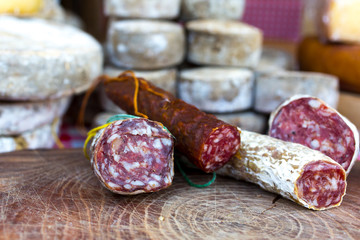 dry sausage on a wooden board