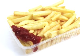 French Fries with Ketchup against White Background