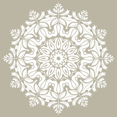 Elegant vintage vector ornament in classic style. Abstract traditional round white pattern with oriental elements. Classic vintage pattern