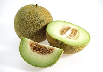 Italian Melon, cucumis melo, Fruits against White Background