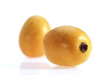 Medlars, eriobotrya japonica, Fruits against White Background