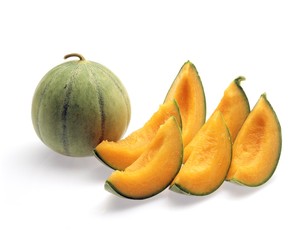 Cavaillon Melon, cucumis melo, Fruits on White Background
