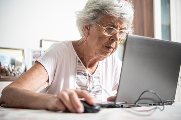 An elder lady using a laptop
