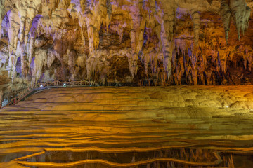 Natural stalactite landscape in the cave