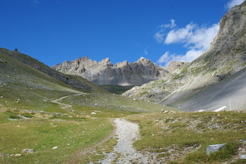 Panoramic view of the fields and mountain peaks in Roburent, Piedmont (Italy) 
