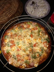 Homemade Yummy and tasty cheesy vegetable pizza in lock down