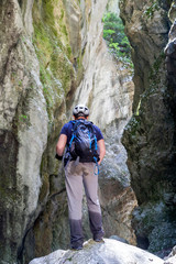 Obraz premium hiker in the gorges of the valley of hell in the matese park