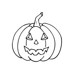 Pumpkin with halloween face. Doodle style. Vector.