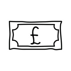 Pound sterling coin money logo icon sign emblem symbol Hand drawn Modern doodle cartoon design style Fashion print clothes apparel greeting invitation card economical banner badge poster flyer website