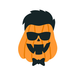 Halloween Pumpkins in the image of a hipster with glasses. Vector illustration on white background