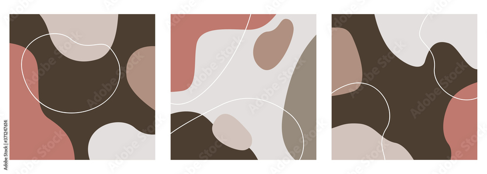 Poster abstract autumn set backgrounds with doodle object. modern vector design for scrapbooking, planner, 