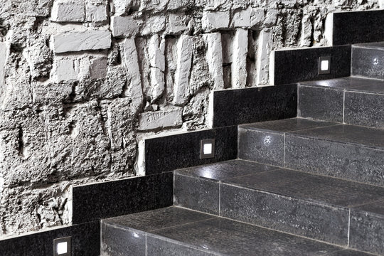 Steps made of natural black marble, can be used as background for design, any your project.