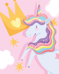 Obraz premium unicorn rainbow horn mane crown fantasy magic cartoon