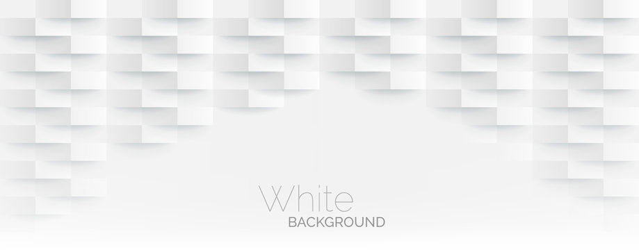 3D Futuristic white paper corners mosaic white background. Realistic geometric mesh rectangle texture. Abstract white vector wallpaper with hexagon grid © MarySan