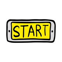 Start button icon. Colored contour silhouette. Horizontal front view. Vector flat graphic hand drawn illustration. The isolated object on a white background. Isolate.