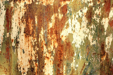 Creative bright metallic background. Flat background texture of dirty rusty metal. Bright rusty spots as the main background for a vintage scratched design